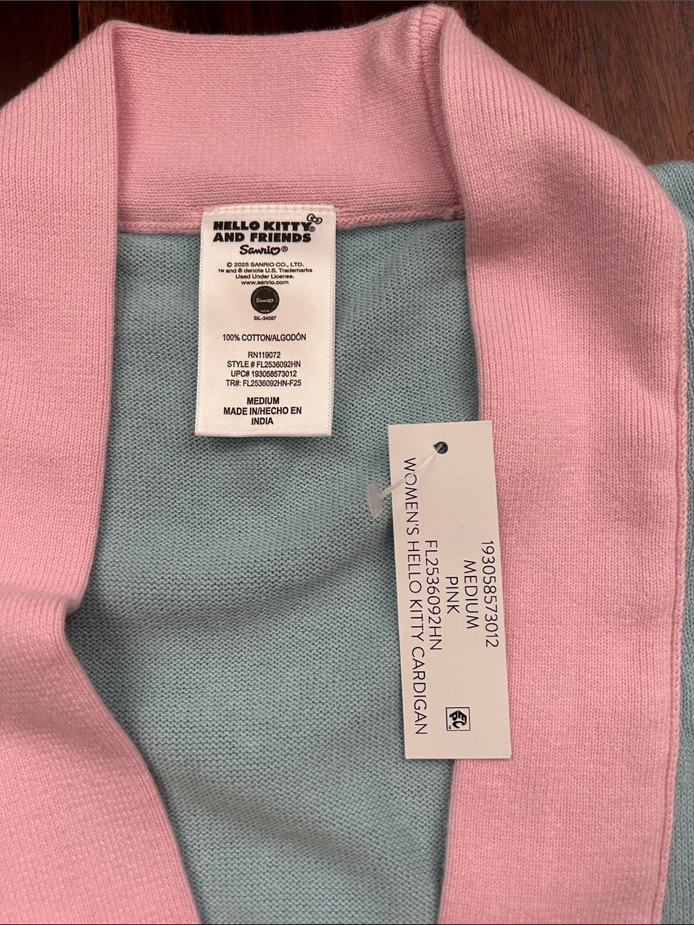 Hello Kitty Pastel Blue & Pink Winter Character Cardigan, NWT, size medium - Picture 5 of 5